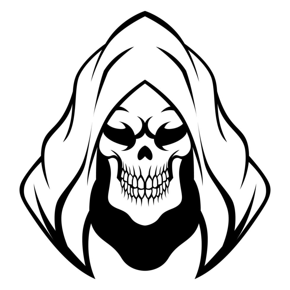 Reaper Skull Head Black And White Logo Vector Mascot template