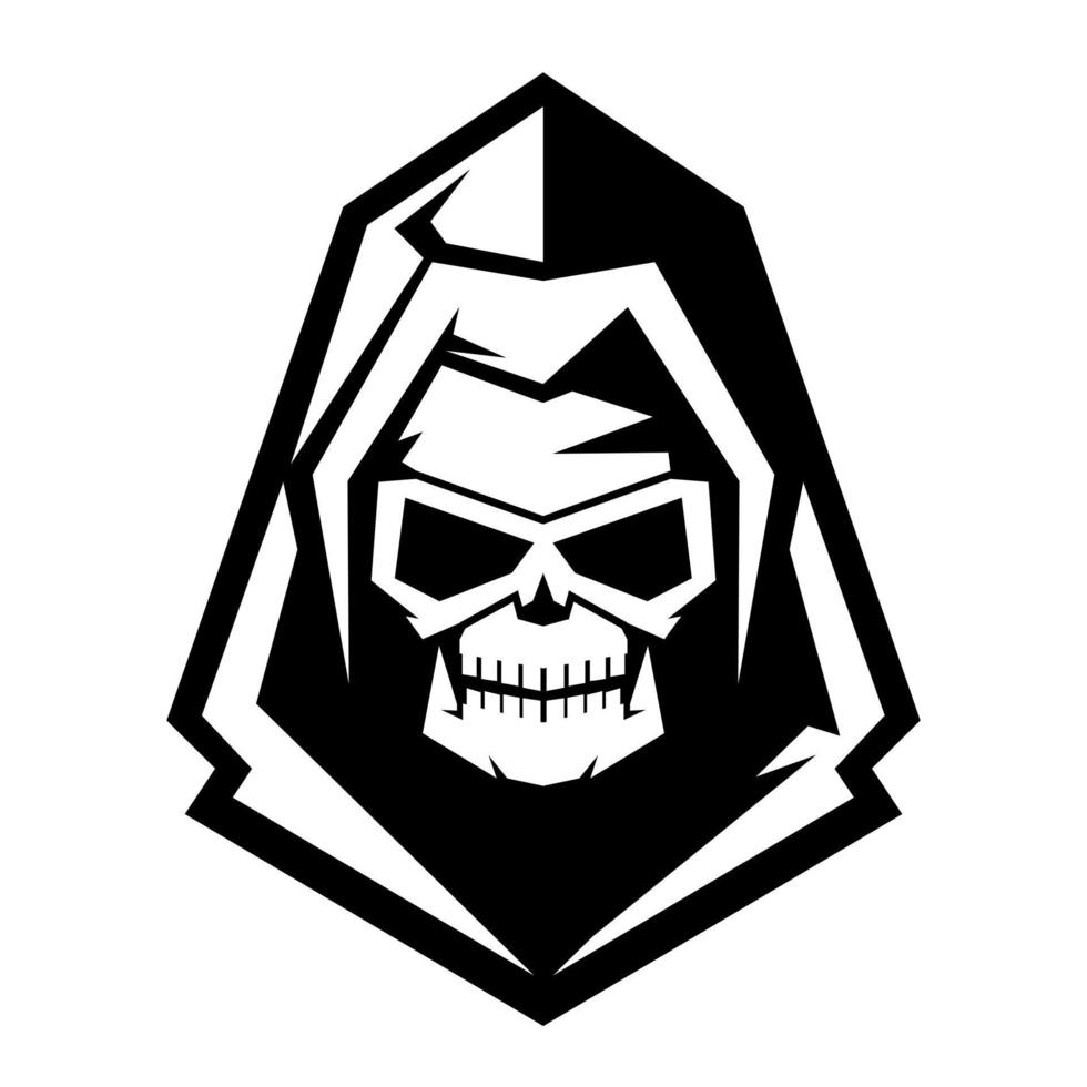 Grim Reaper Logo Vector Skull in Black And White design vector