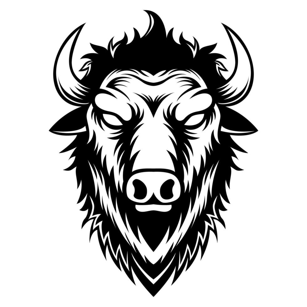 bisonte cabeza negro y blanco dibujo mascota logo diseño vector ilustración en moderno estilo diseño