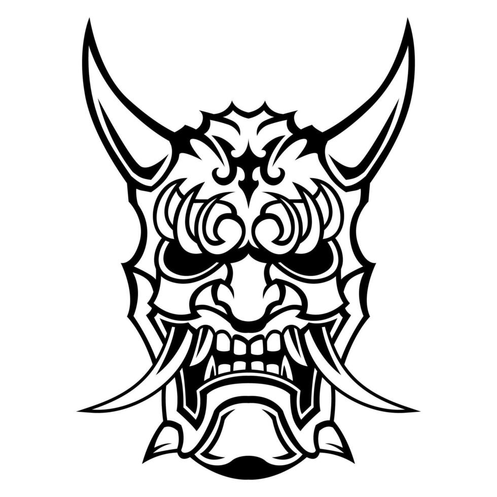 enojado ronin máscara de samurai vector negro y blanco guerrero logo casco ilustración