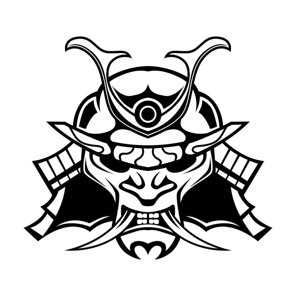 Samurai Helmet Warrior Mask Vector Logo in Black and White Background