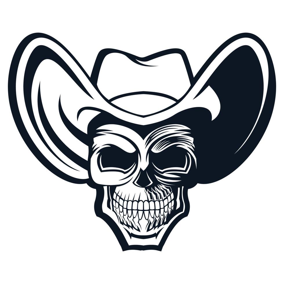 cráneo vaquero cabeza negro y blanco sombrero logo vector ilustración