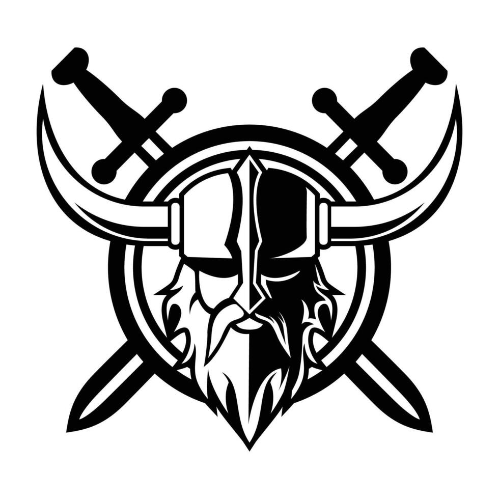 Viking Warrior Man vector icon symbol black and white vintage template