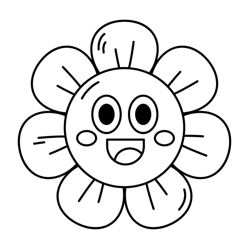 daisy chamomile set line smiling face icon. vector