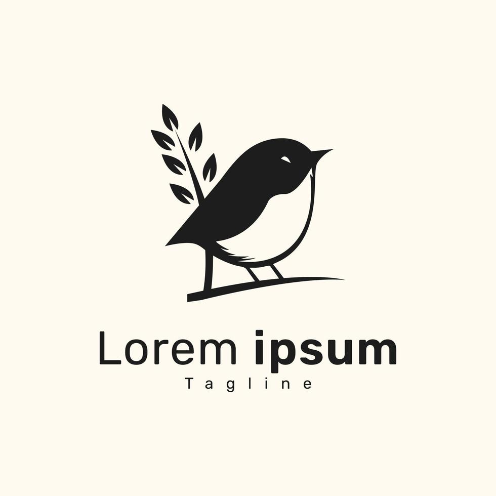Hand drawing bird on branch logo vector