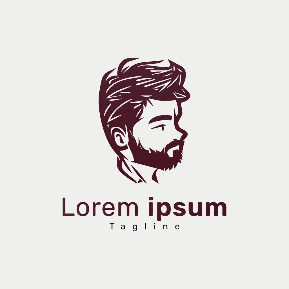 Hand-drawn black and white man face logo design vector