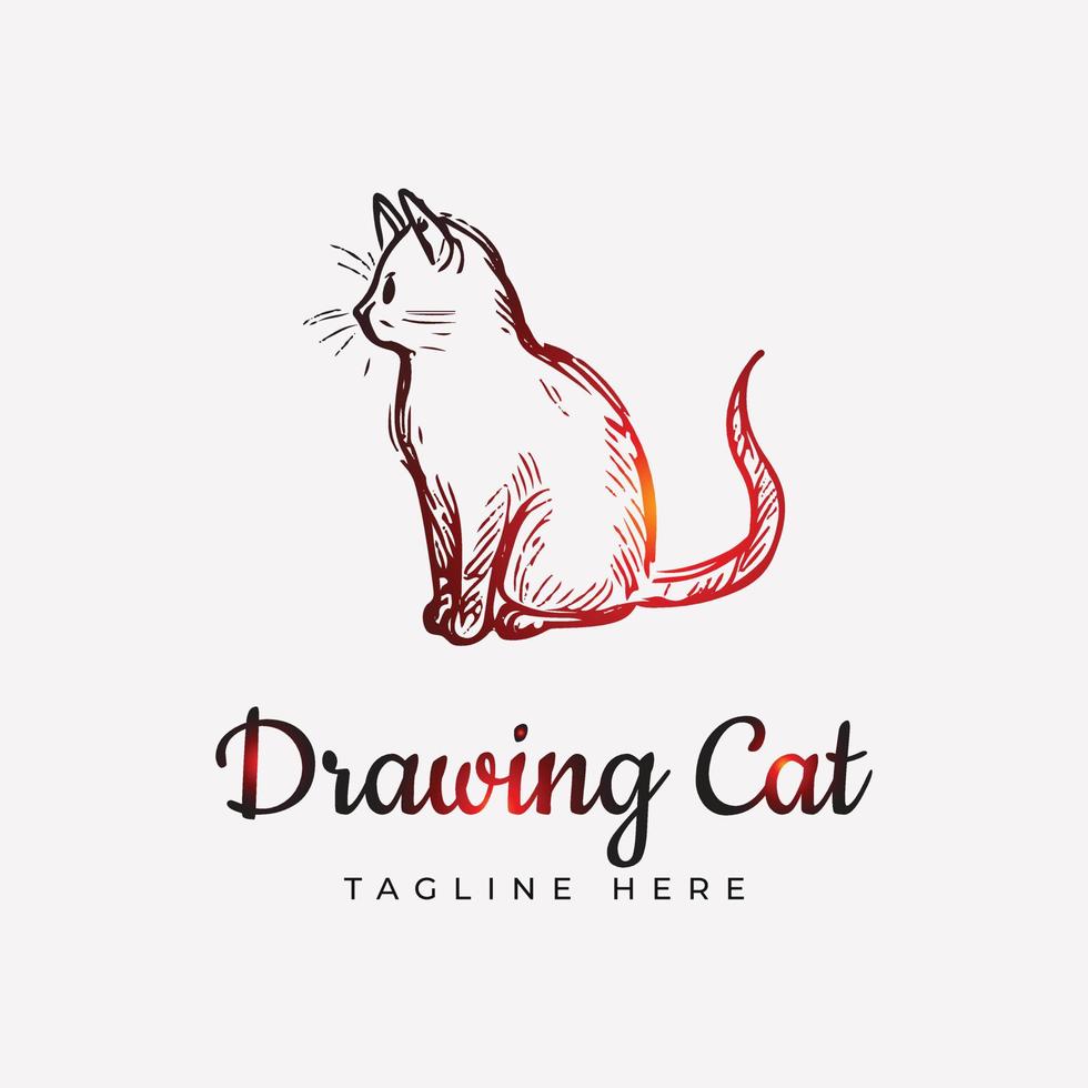 mano dibujo rojo degradado gato logo diseño vector