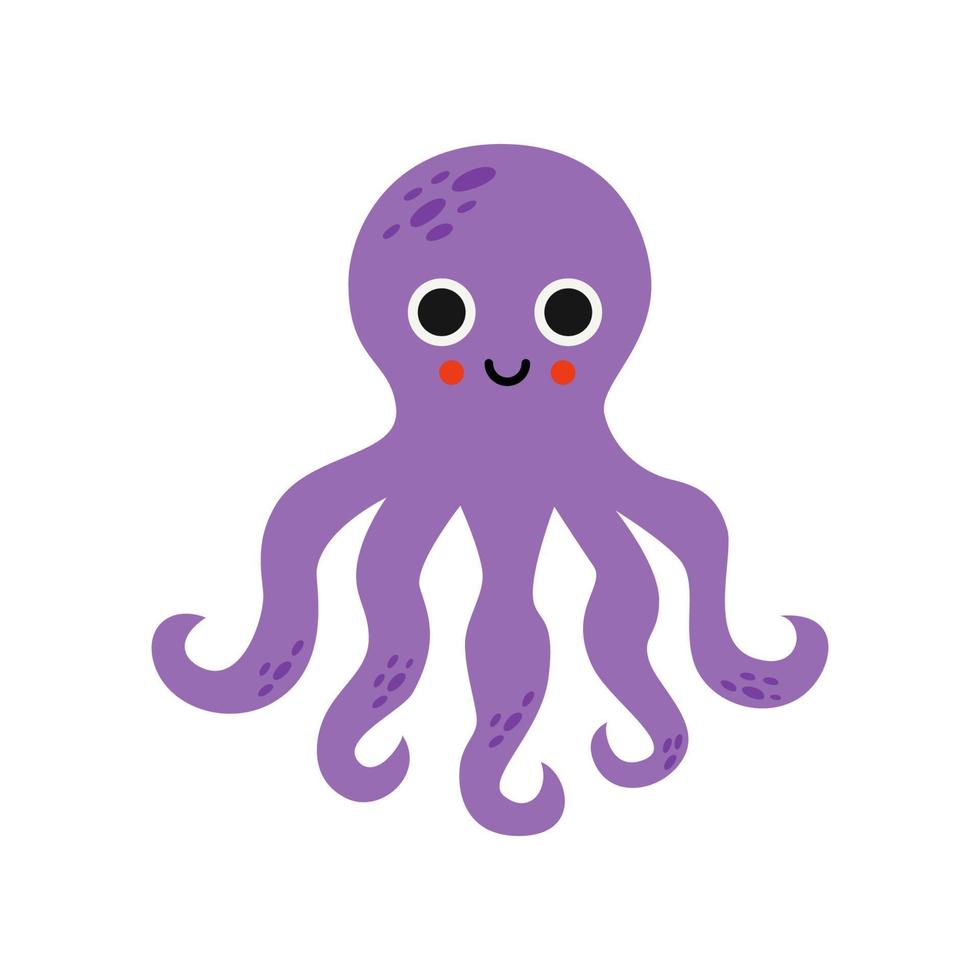 Vector illustration of purple octopus isolated on white background.