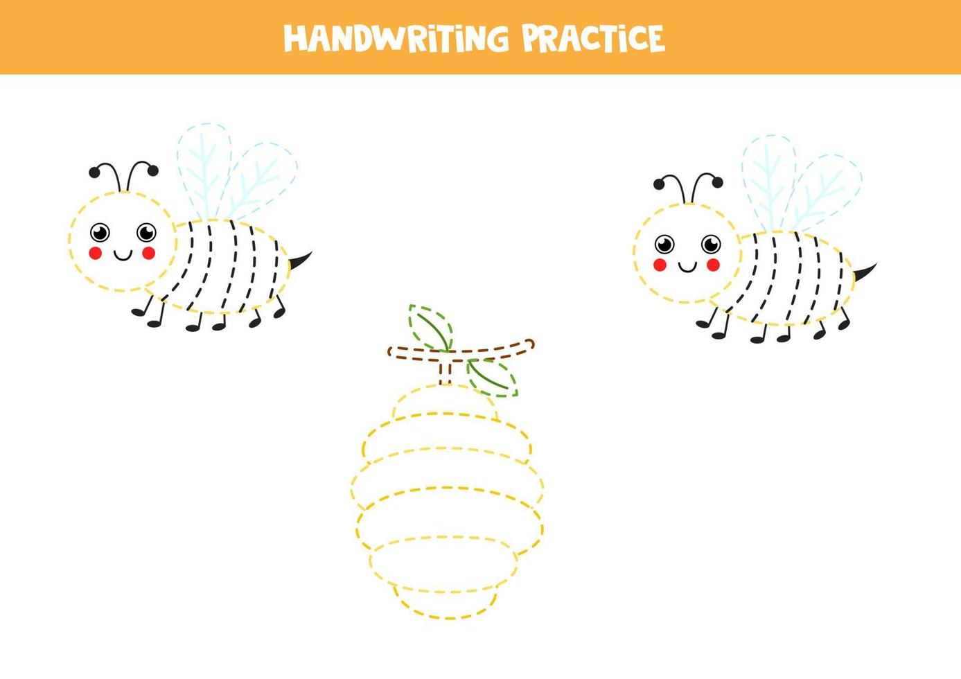 Tracing lines for kids. Cartoon bees and hive. Colorful picture. vector