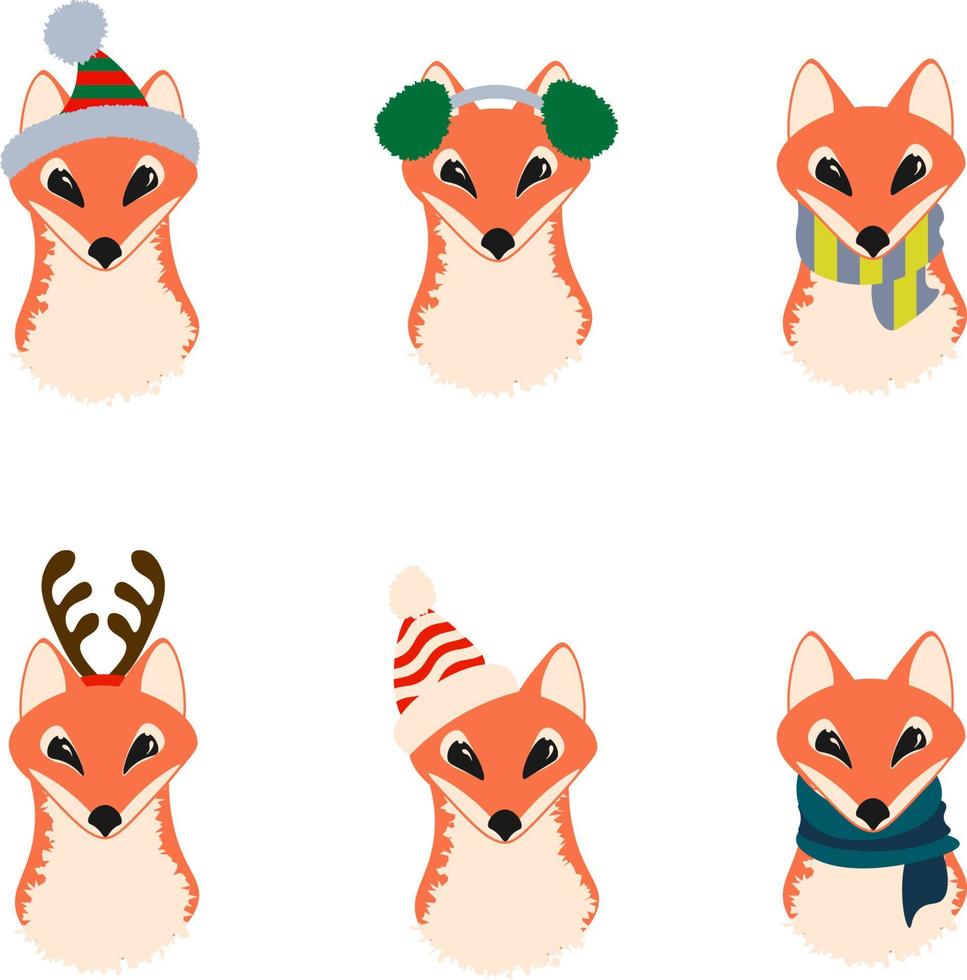 Set fox head. Winter collection vector