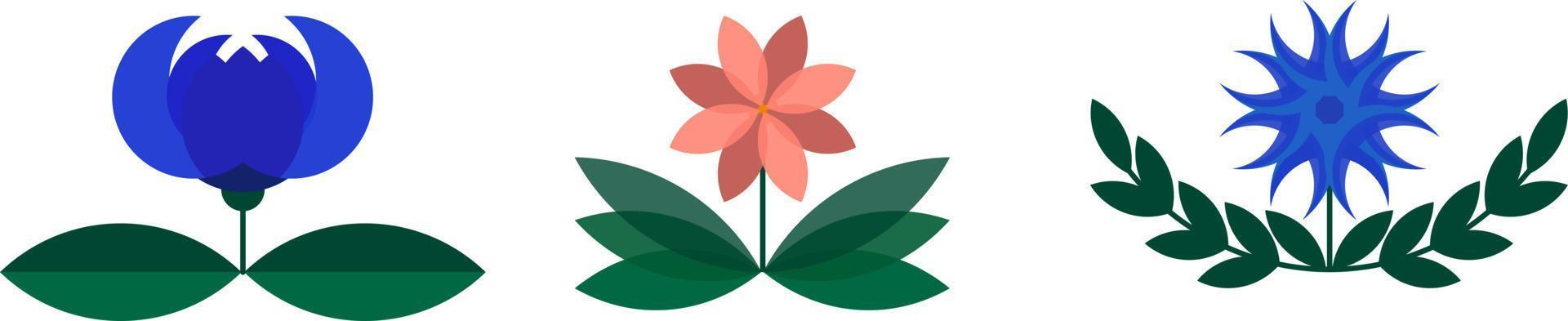 Spring blue and red flowers. Simple vector illustration