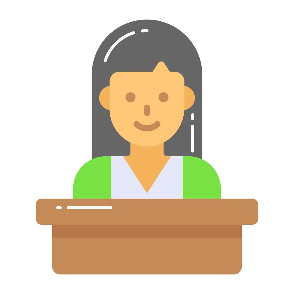 Female in front of dais, icon of speech in modern style vector