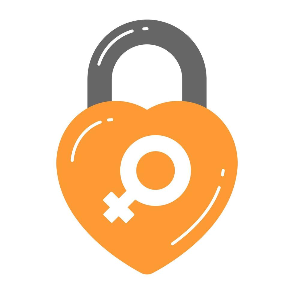 Heart lock with female gender symbol, vector design of feminism