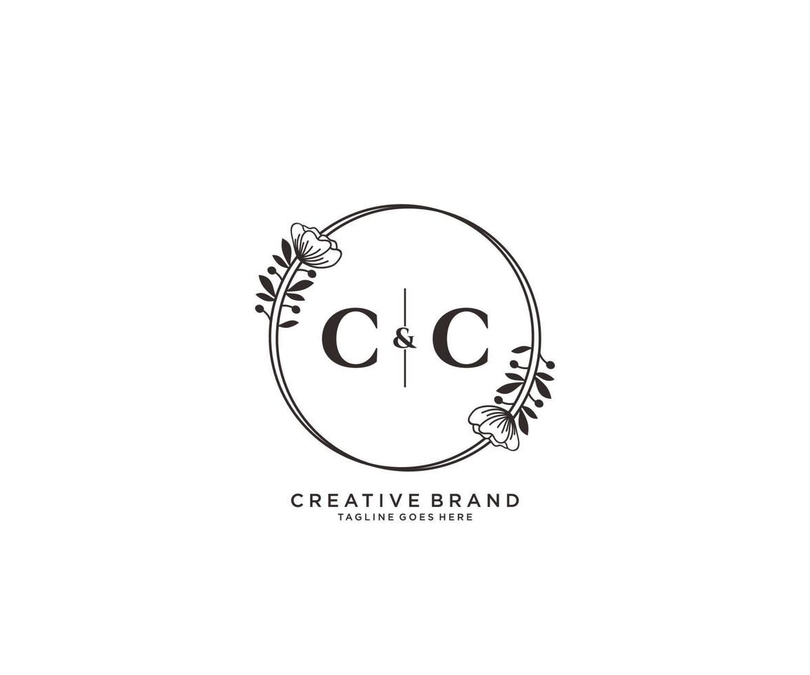 inicial cc letras mano dibujado femenino y floral botánico logo adecuado para spa salón piel pelo belleza boutique y cosmético compañía. vector