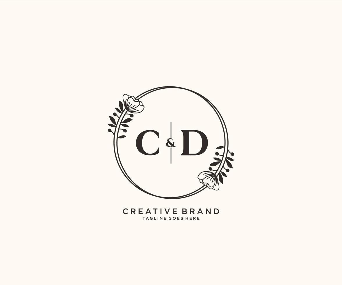 initial CD letters hand drawn feminine and floral botanical logo suitable for spa salon skin hair beauty boutique and cosmetic company. vector