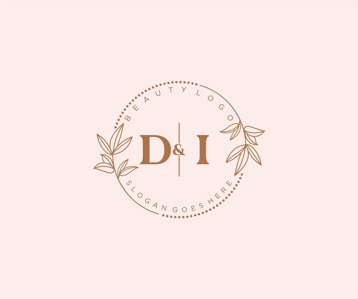 initial DI letters Beautiful floral feminine editable premade monoline logo suitable for spa salon skin hair beauty boutique and cosmetic company. vector