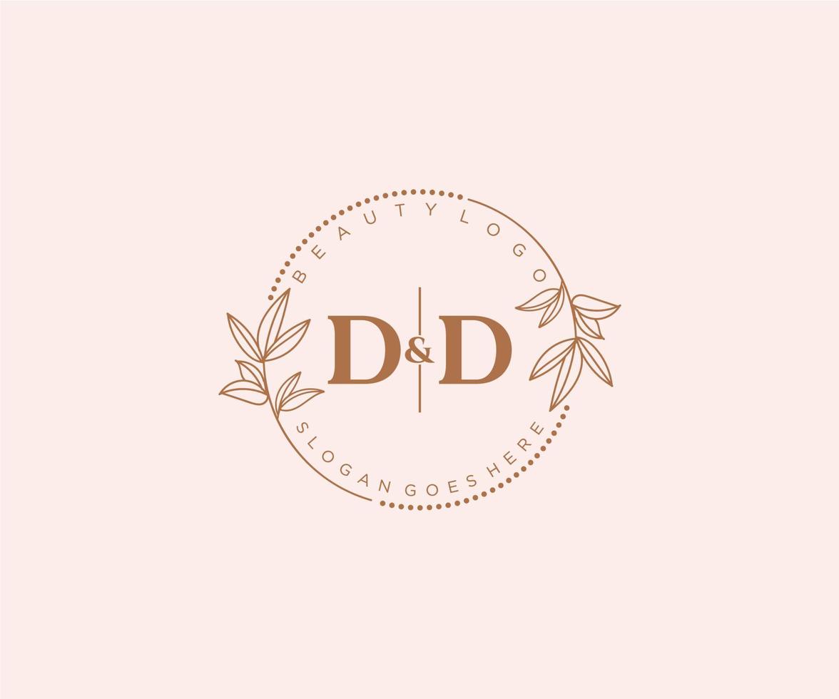 initial DD letters Beautiful floral feminine editable premade monoline logo suitable for spa salon skin hair beauty boutique and cosmetic company. vector