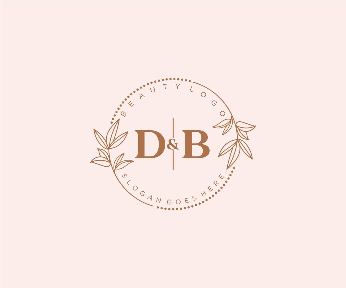 inicial db letras hermosa floral femenino editable prefabricado monoline logo adecuado para spa salón piel pelo belleza boutique y cosmético compañía. vector