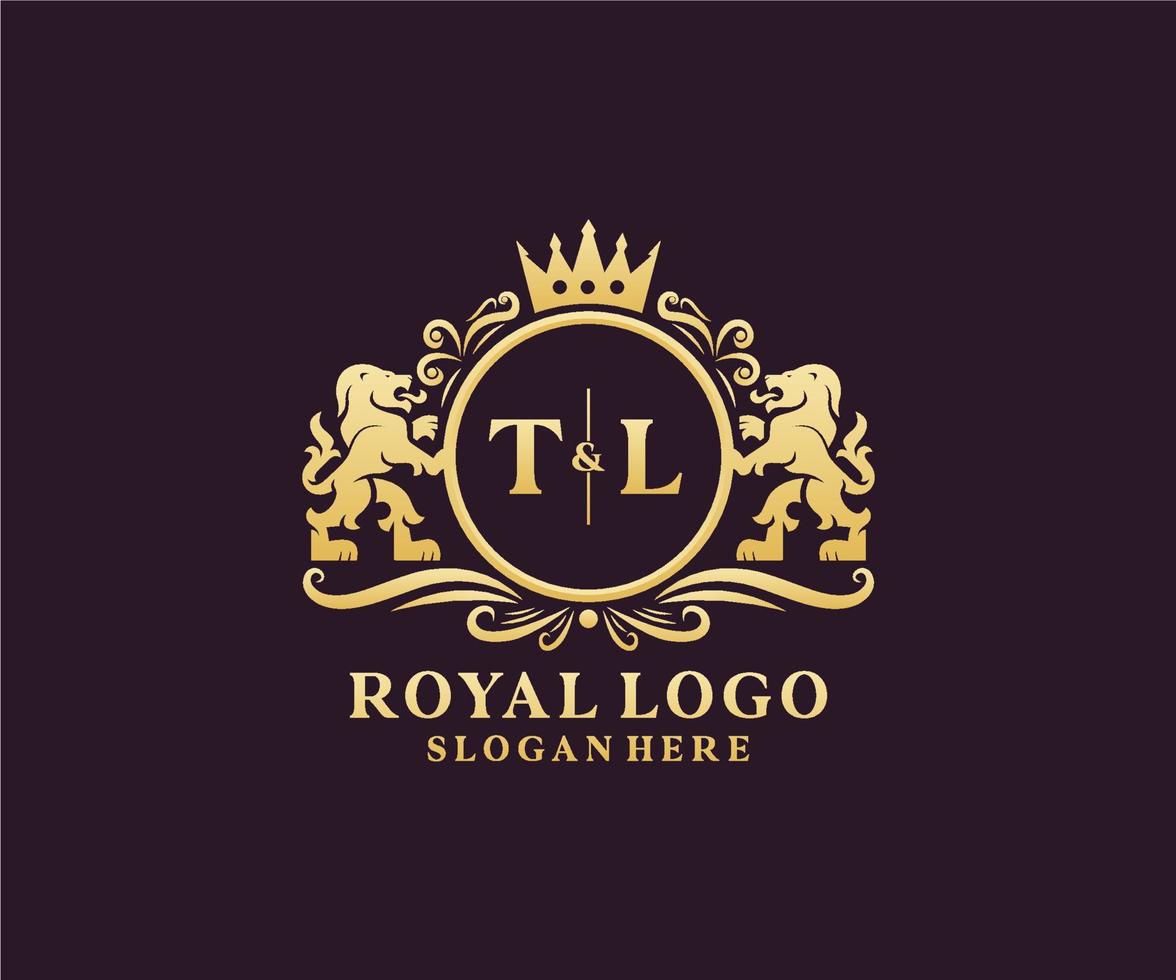 Initial TL Letter Lion Royal Luxury Logo template in vector art for Restaurant, Royalty, Boutique, Cafe, Hotel, Heraldic, Jewelry, Fashion and other vector illustration.