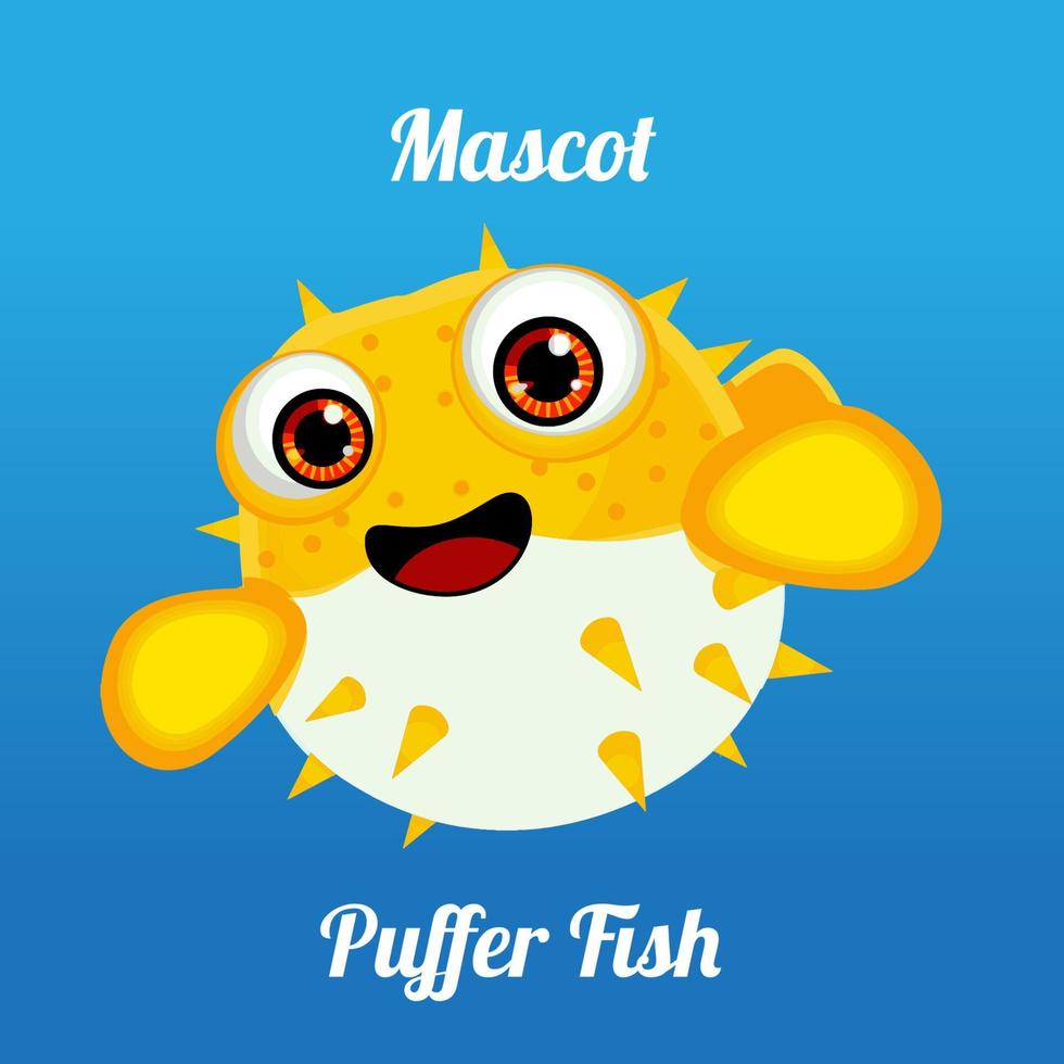 cute yellow pufferfish mascot in cartoon style vector