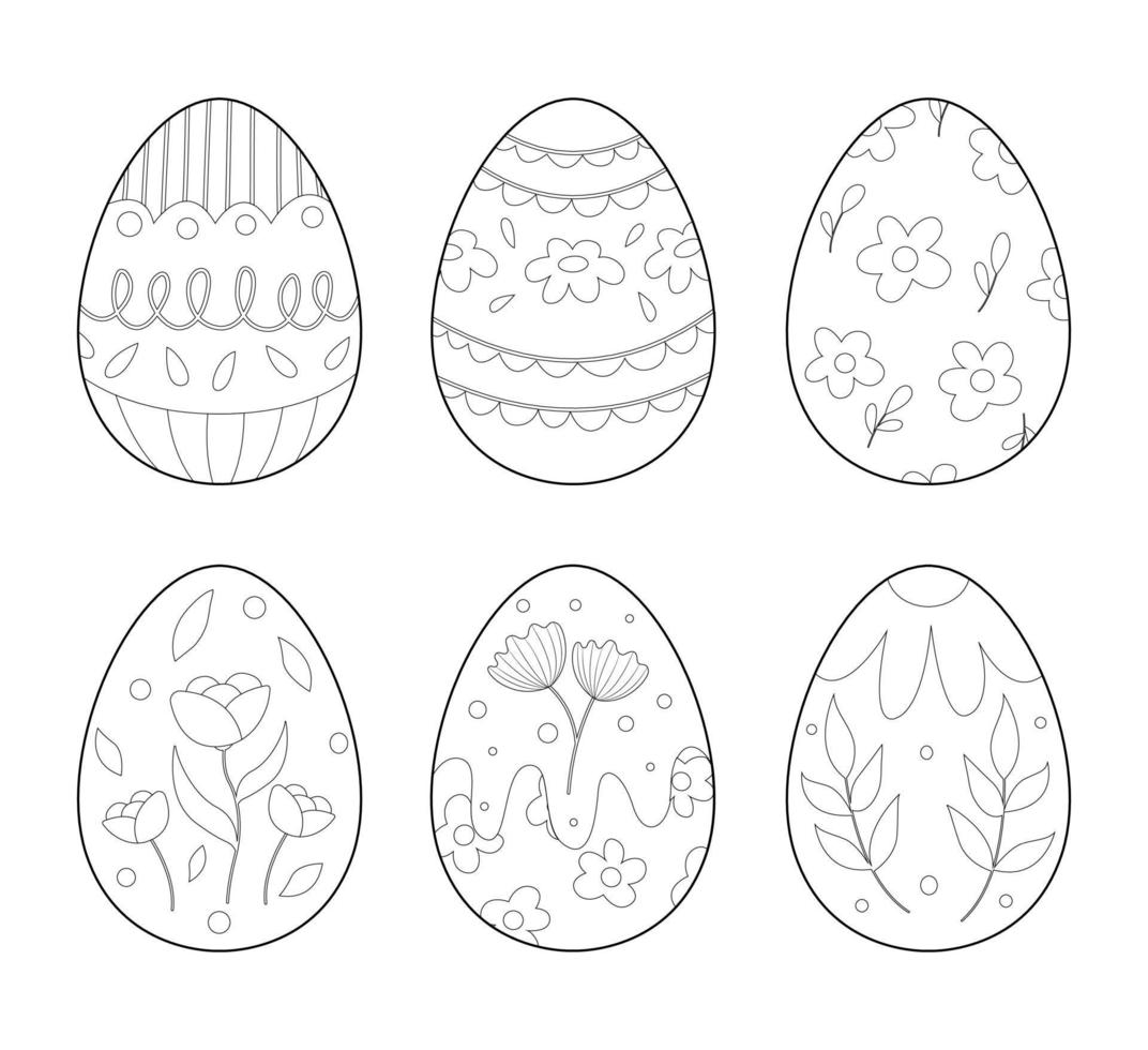 Easter eggs set doodle style. Easter egg coloring page vector