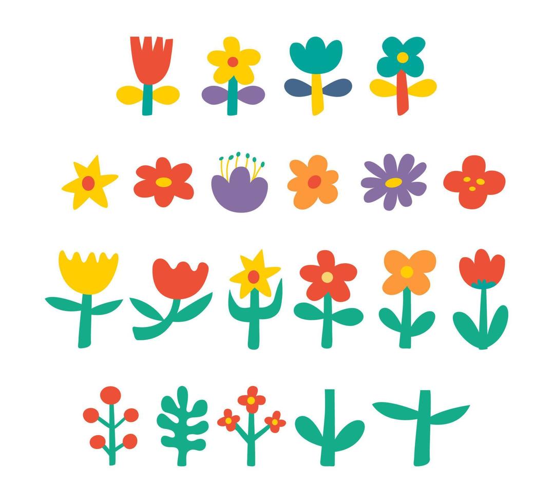 Set of cute floral doodle. Organic floral vector. vector