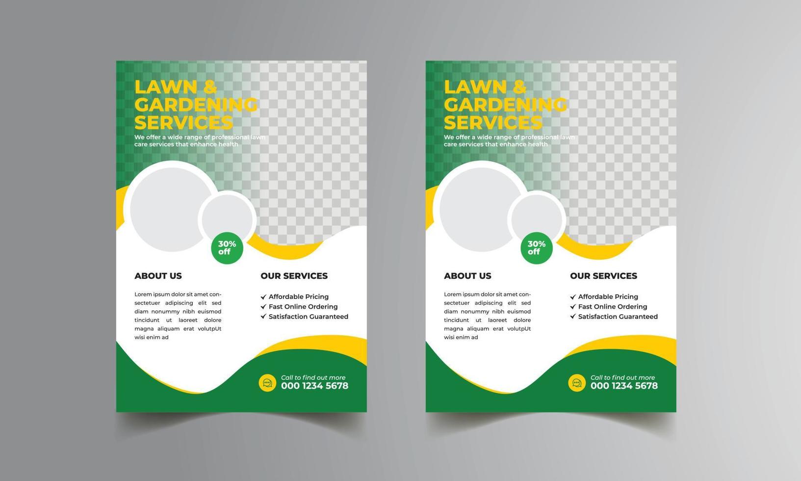 Lawn Mower Garden or Landscaping Service Flyer Template. Business Flyer poster pamphlet brochure cover design layout background vector