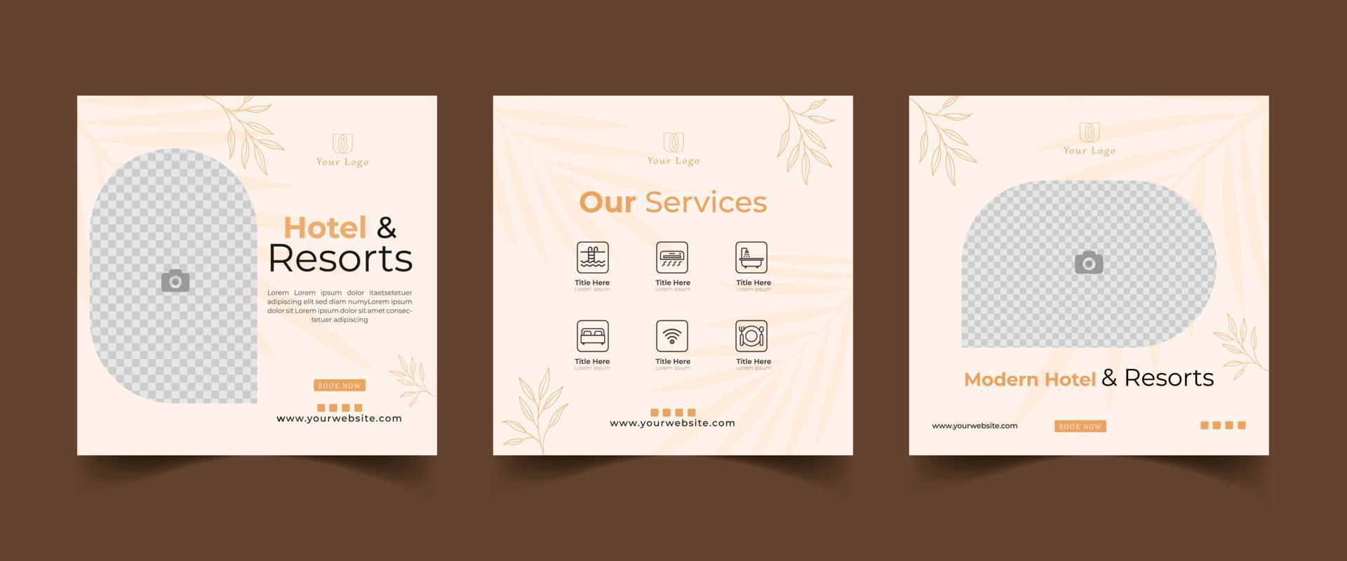 hotel and resort booking social media post template vector