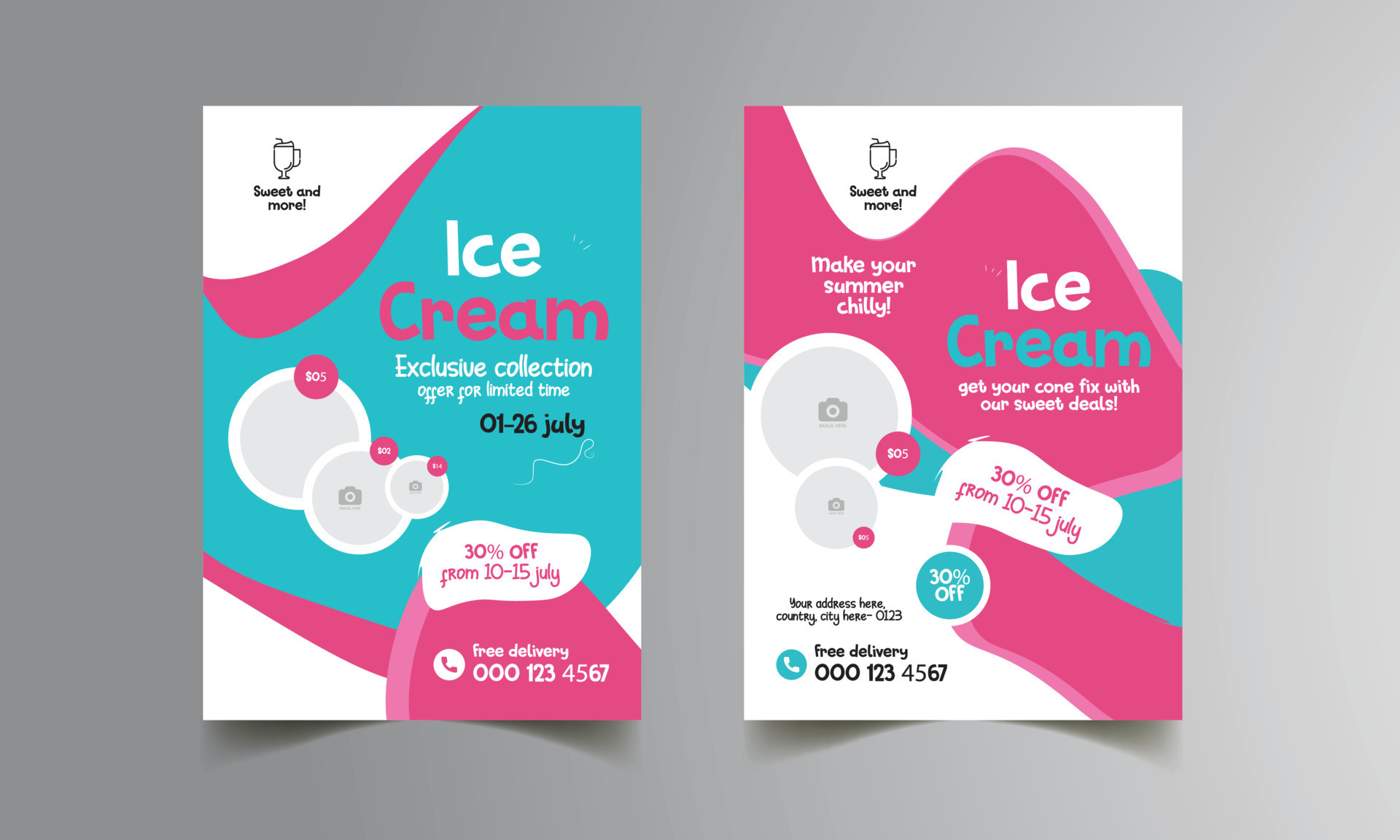 Ice cream shop flyer template, advertisement pamphlet design for a