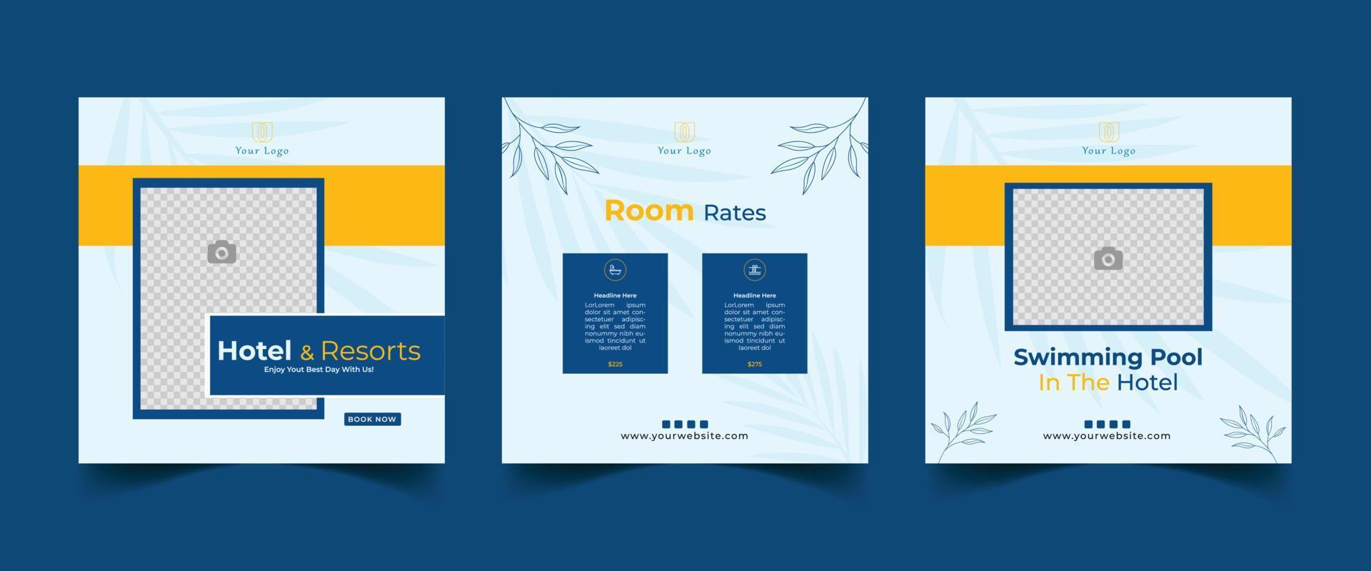 hotel and resort booking social media post template vector