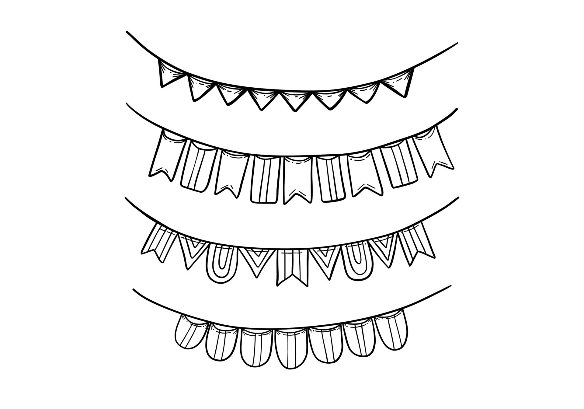 set of hand drawing doodle party pennant flag banner hanging decoration