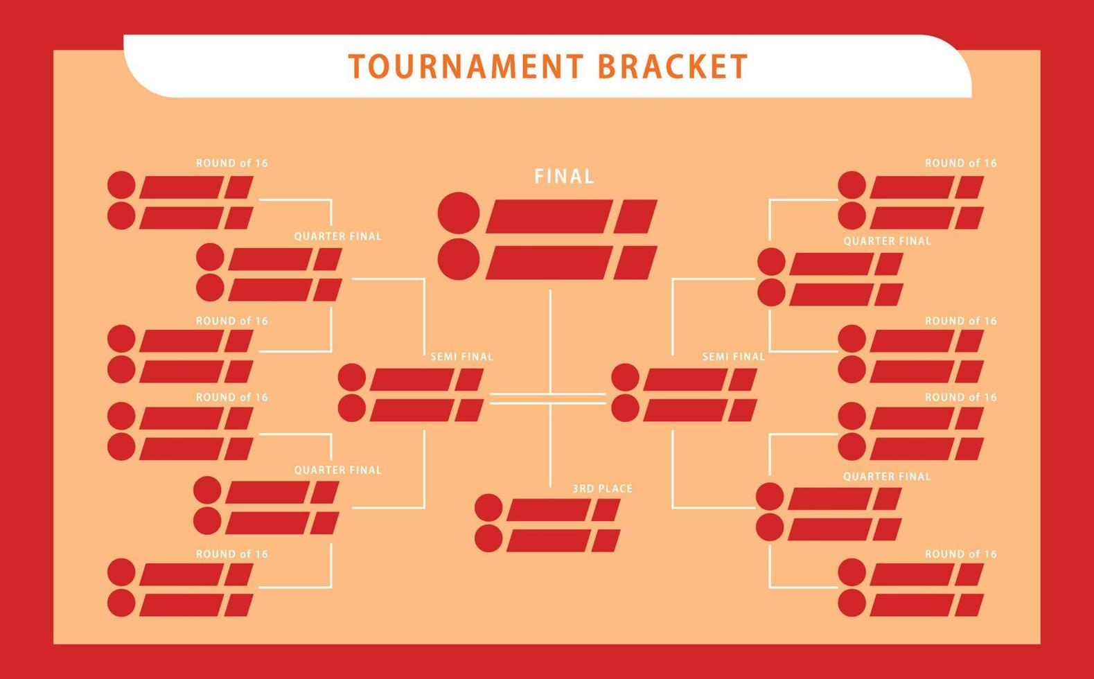 Red theme colored tournament table. Tournament bracket blank template with decoration. vector