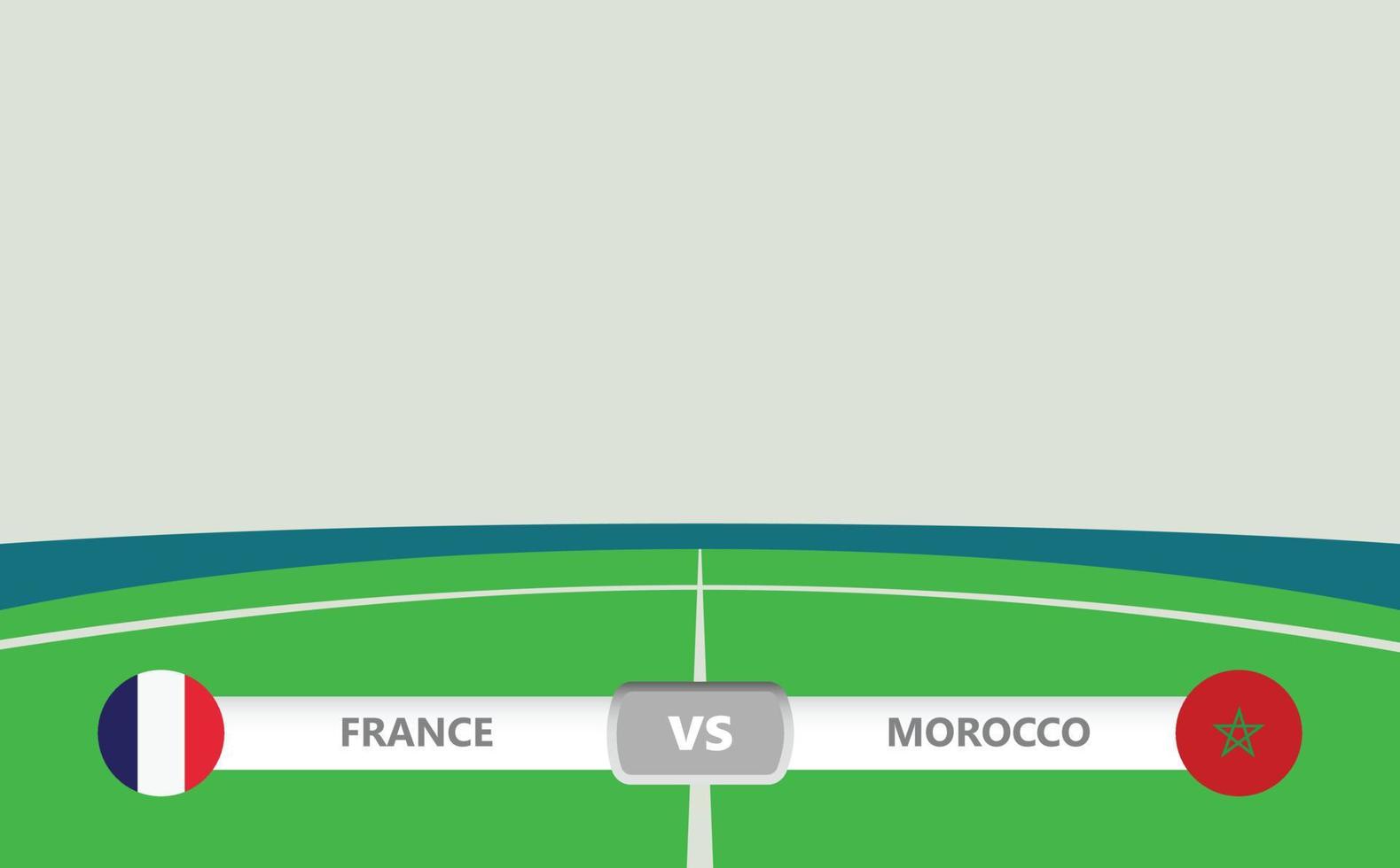 Vector match preview with a lower third label within football stadium background. France vs Morocco.