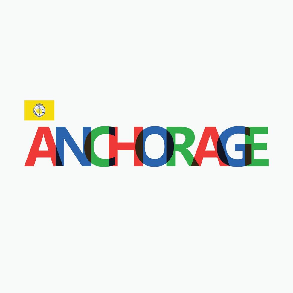 Anchorage vector RGB overlapping letters typography with flag. United States' city logotype decoration.