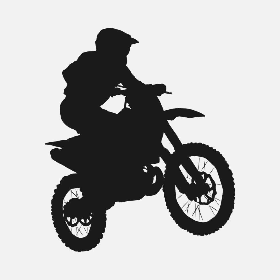 motocross rider silhouette. concept of sports, jumping, racing, motorcycle. hand drawn vector illustration.