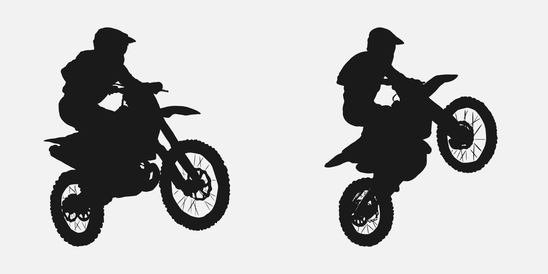 conjunto de siluetas de motocross jinetes concepto de Deportes, saltando, carreras, motocicleta. mano dibujado vector ilustración.