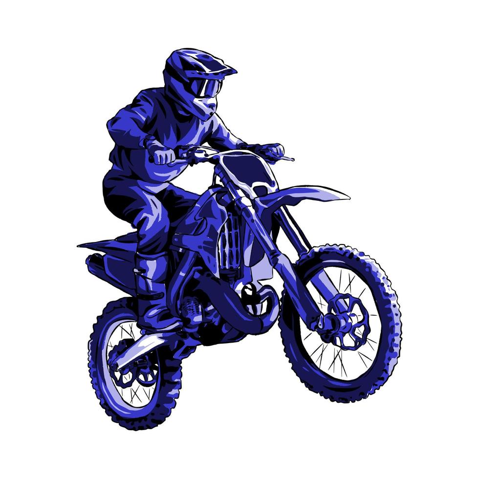 motocross corredor, jinete. mano dibujado ilustración, monocromo color. suciedad bicicleta, extremo deporte, vehículo, motocicleta comunidad. Perfecto para camisetas, pegatina, imprimir, etc. vector