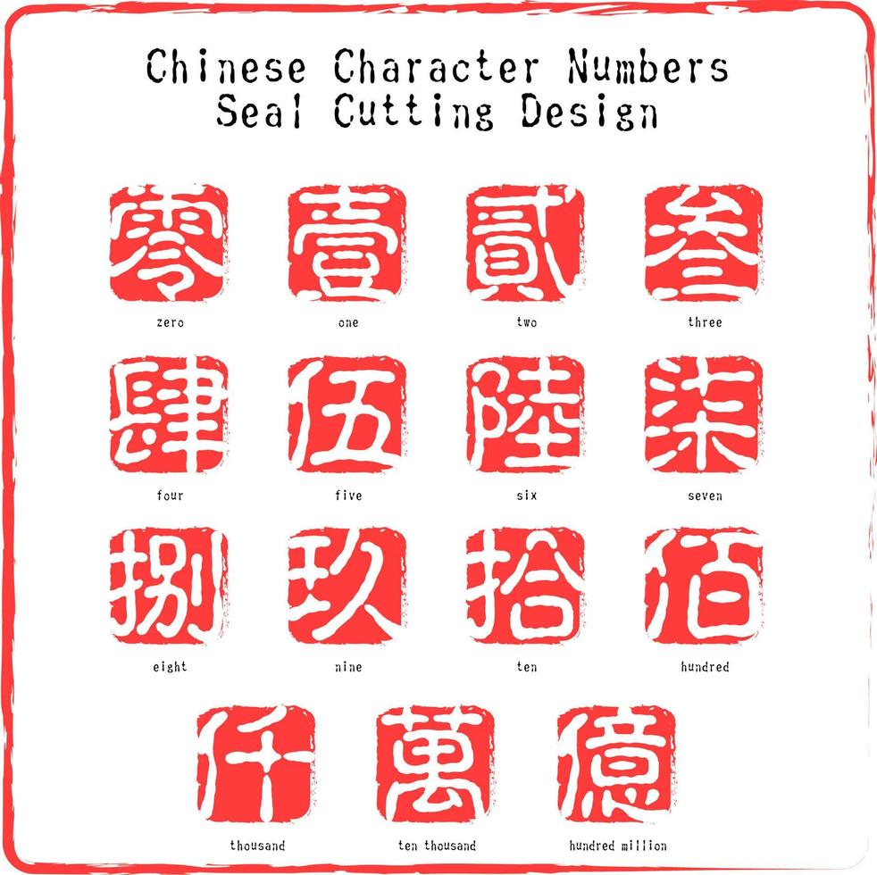 Chinese Character Numbers Seal Cutting Design vector