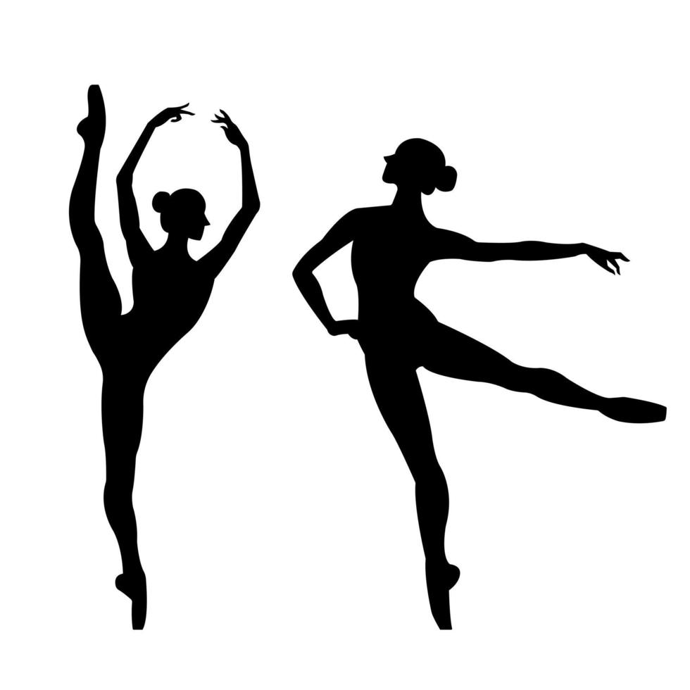 Beautiful set of silhouettes of a ballet dancer and a gymnast on a white background vector