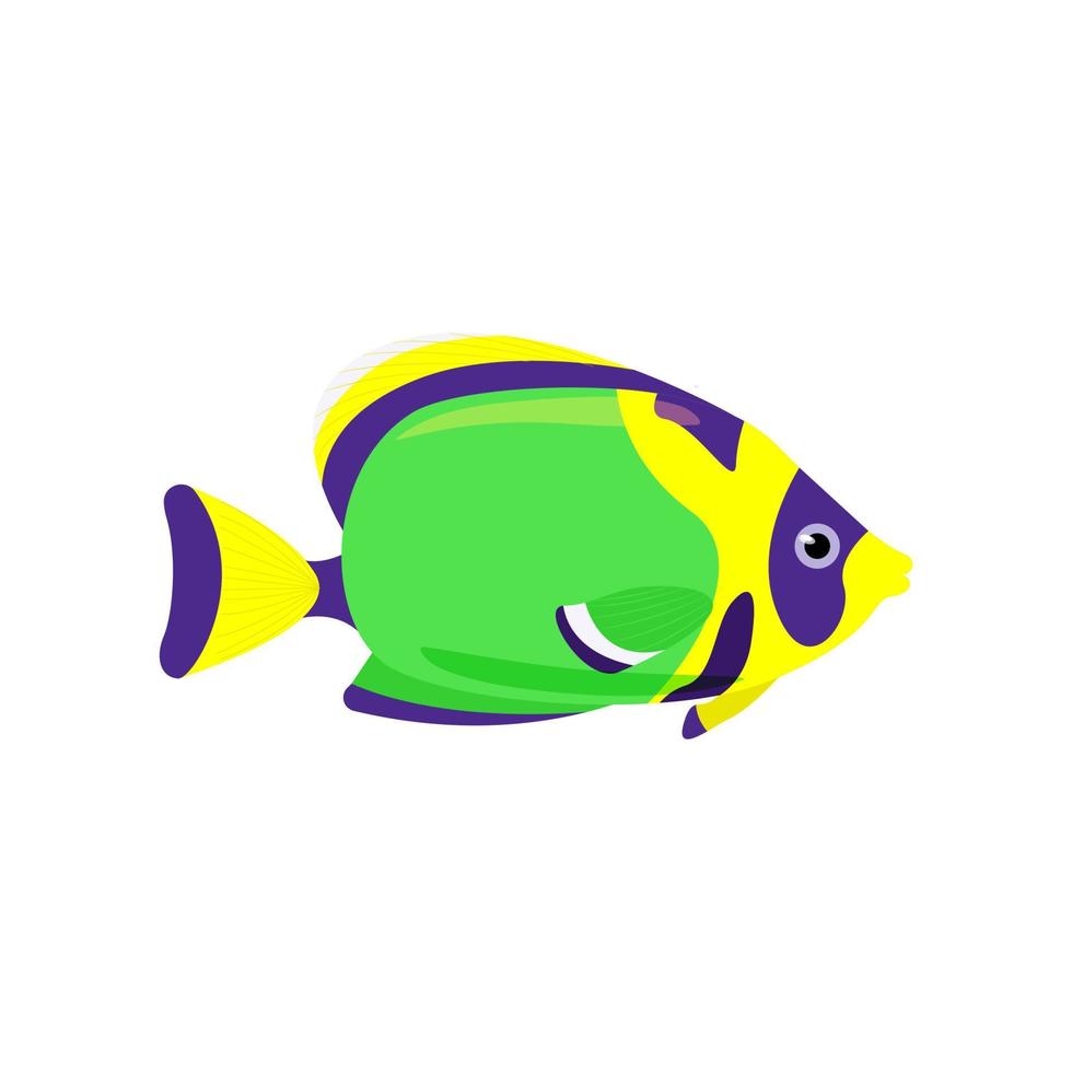 decorativo marina pescado verde con amarillo y púrpura rayas. vector marina pescado aislado en blanco antecedentes