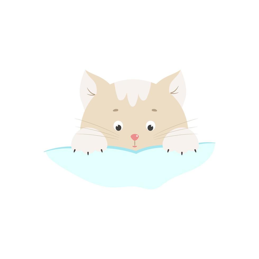 Little kitten face and front paws, cute animal vector illustration. A pet isolate