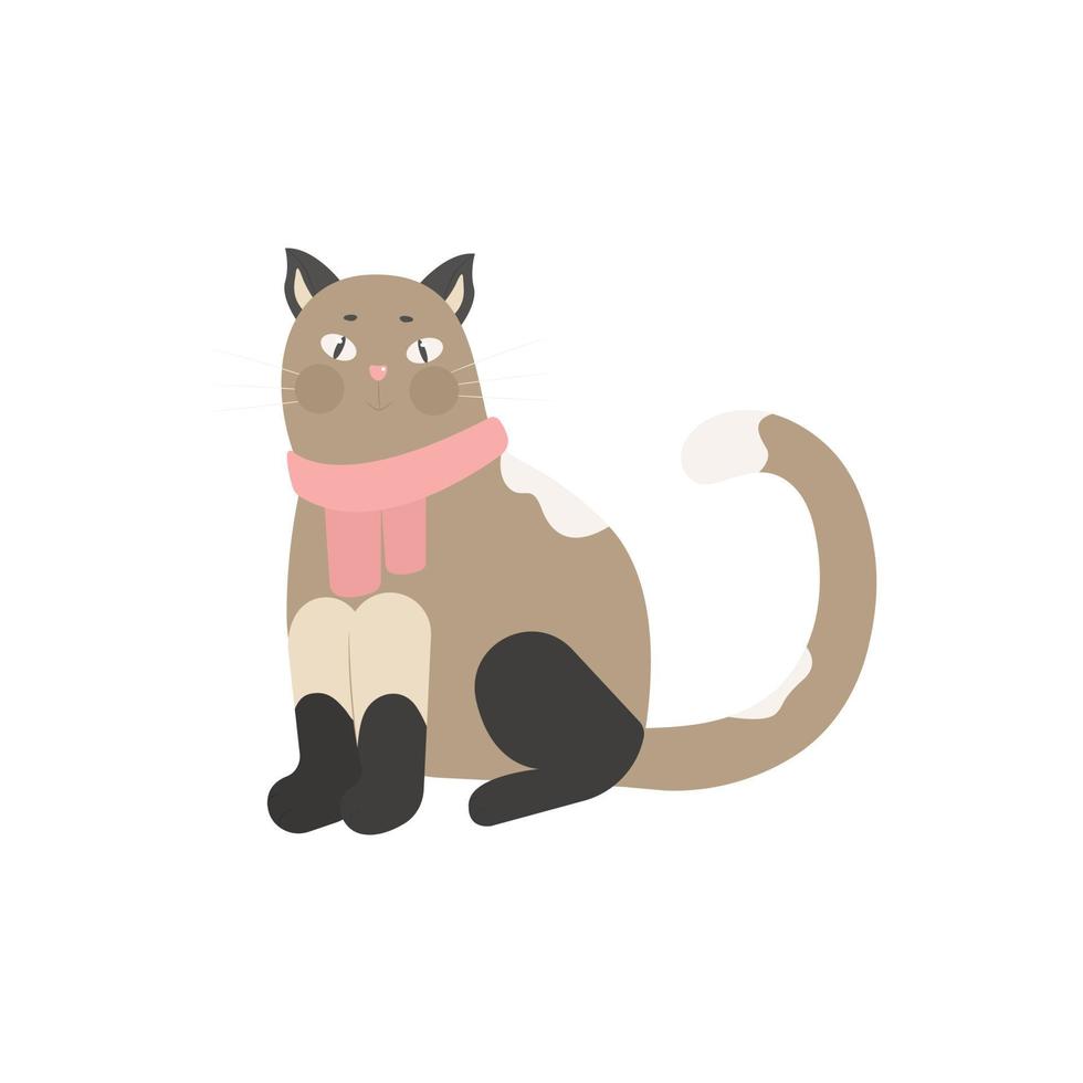 gracioso gato en un bufanda, mascota vector ilustración aislado. siamés gato