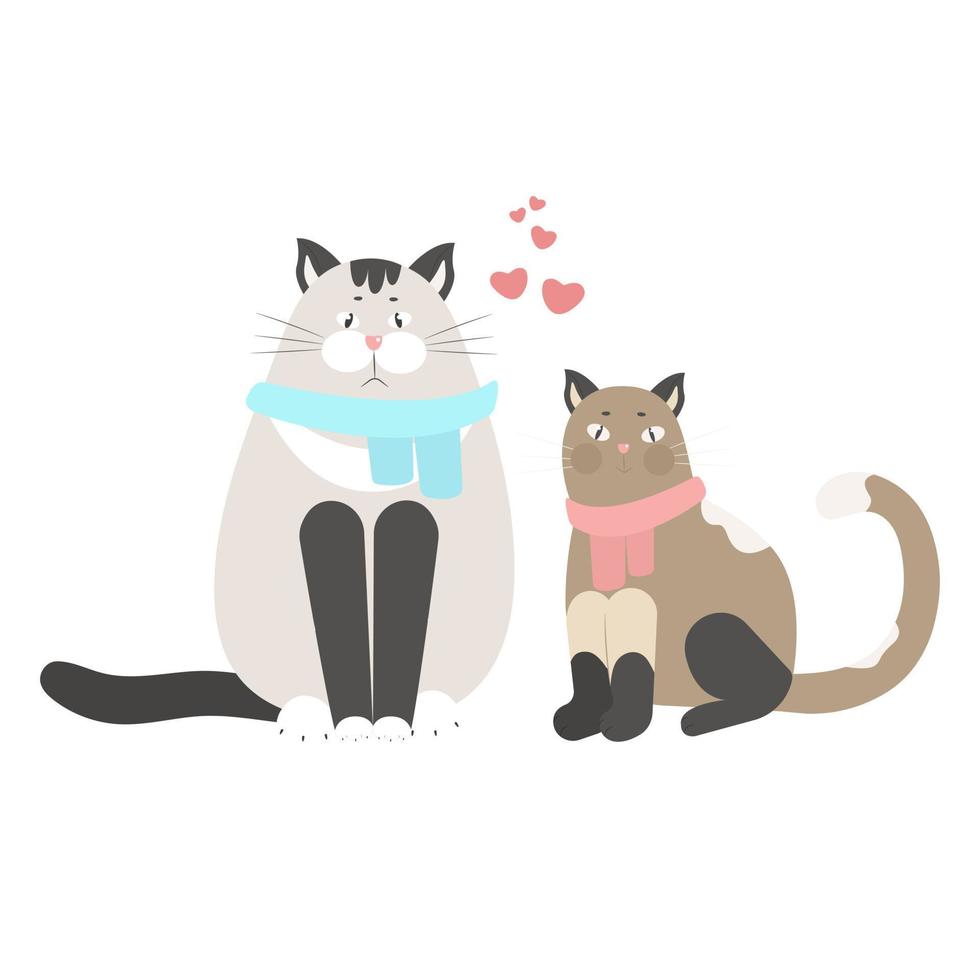 Pareja de gracioso gatos en amar, mascotas vector ilustración aislado. siamés gatos