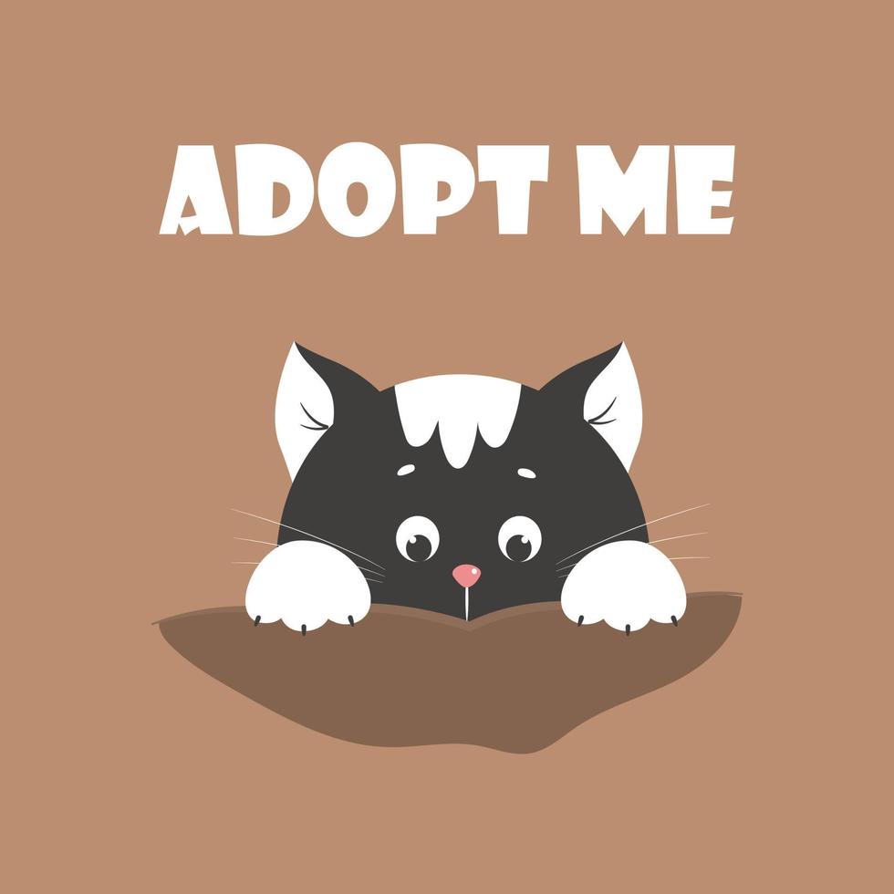 Little kitten face and front paws, cute animal vector illustration. Adopt me banner for pet shelter.