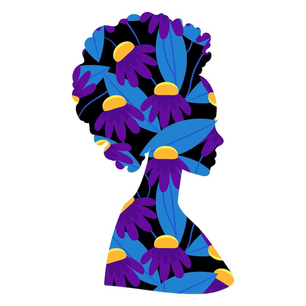 africano americano mujer silueta floral impresión. vector ilustración de un resumen mujer.