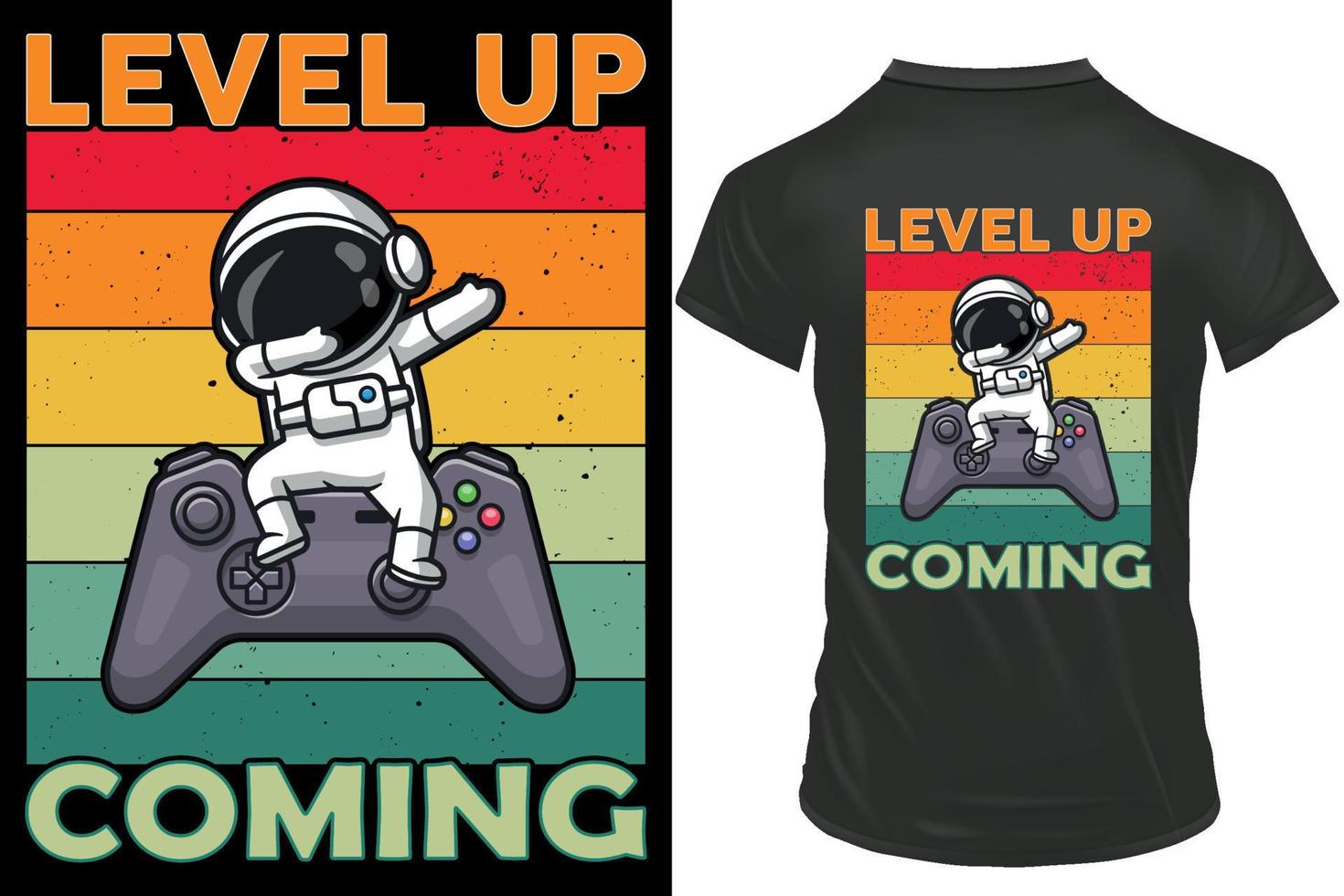 level up coming texture retro vintage Gaming t-shirt design with gaming console vector. vector