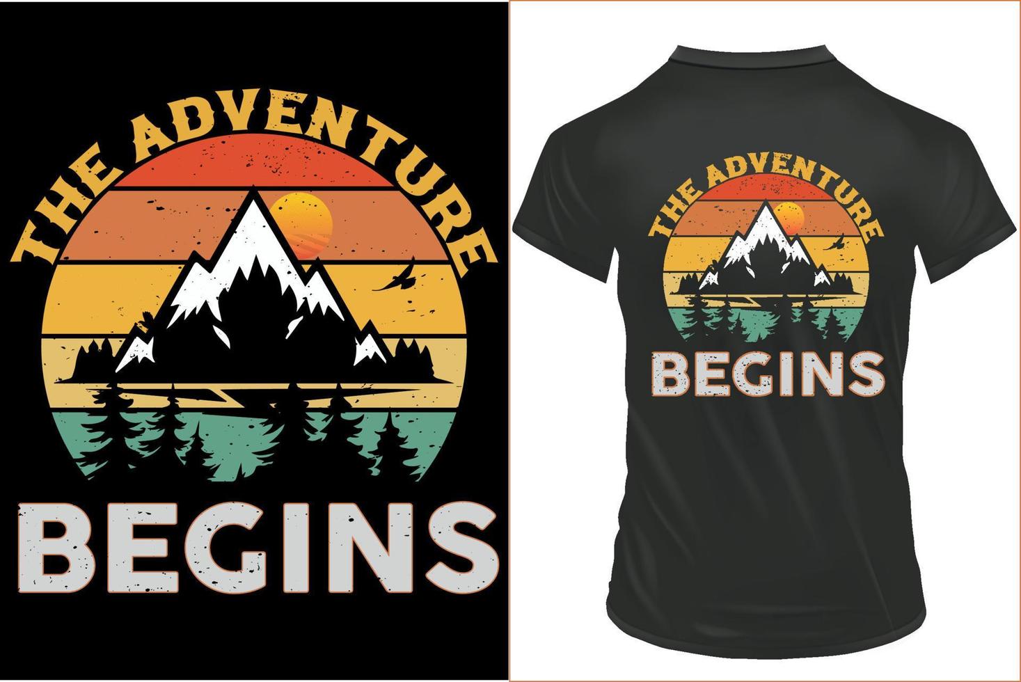 The Adventure begins Mountain vector retro vintage t-shirt design, Adventure-Camping-Mountain T-Shirt Design