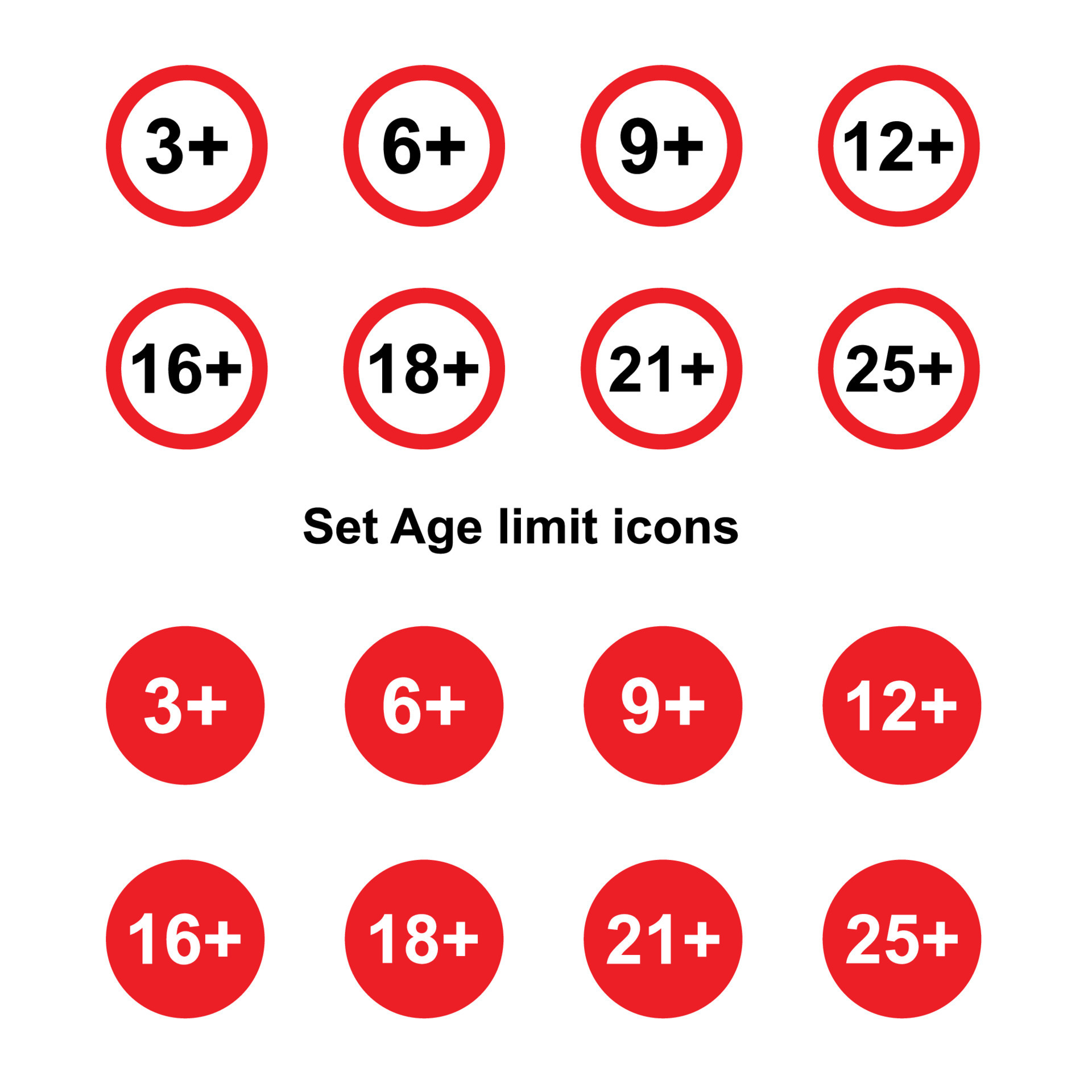Set of age restrictions signs. Age limit icons. 20544293 Vector Art at