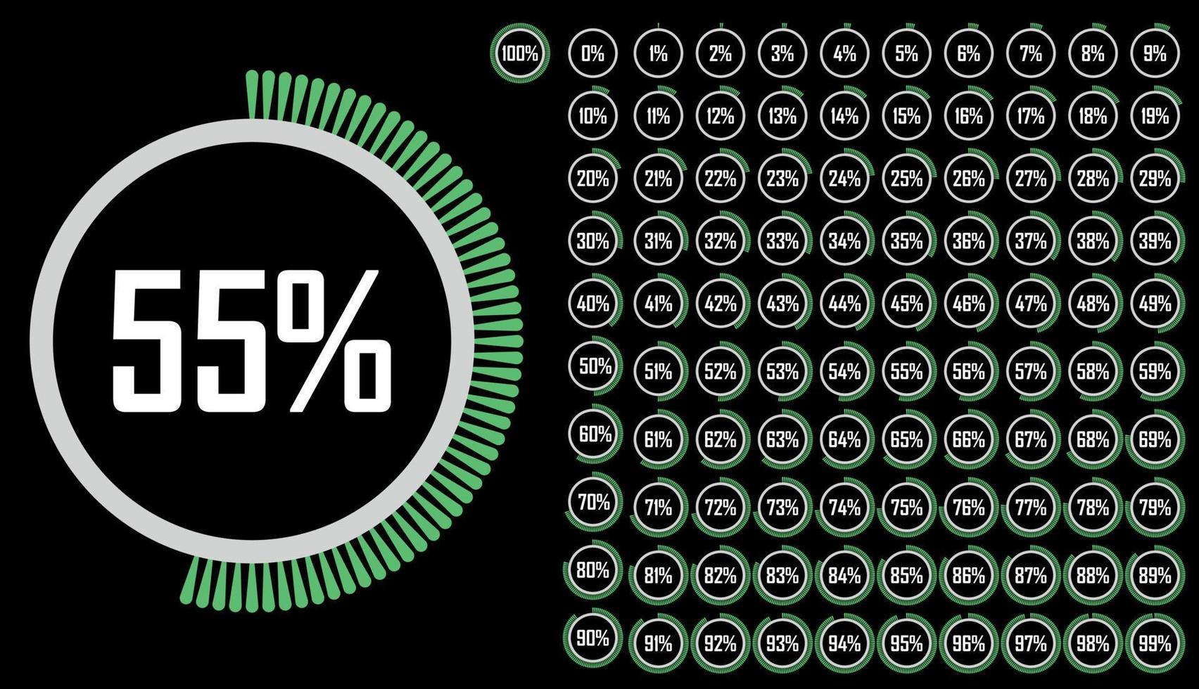 Set of circle percentage diagrams from 0 to 100 ready-to-use for web design, user interface UI or infographic indicator vector