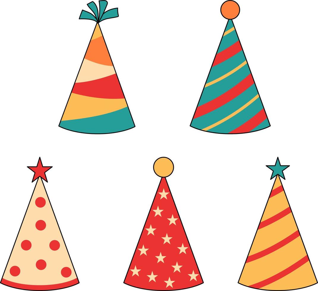 Set of retro birthday party caps vector